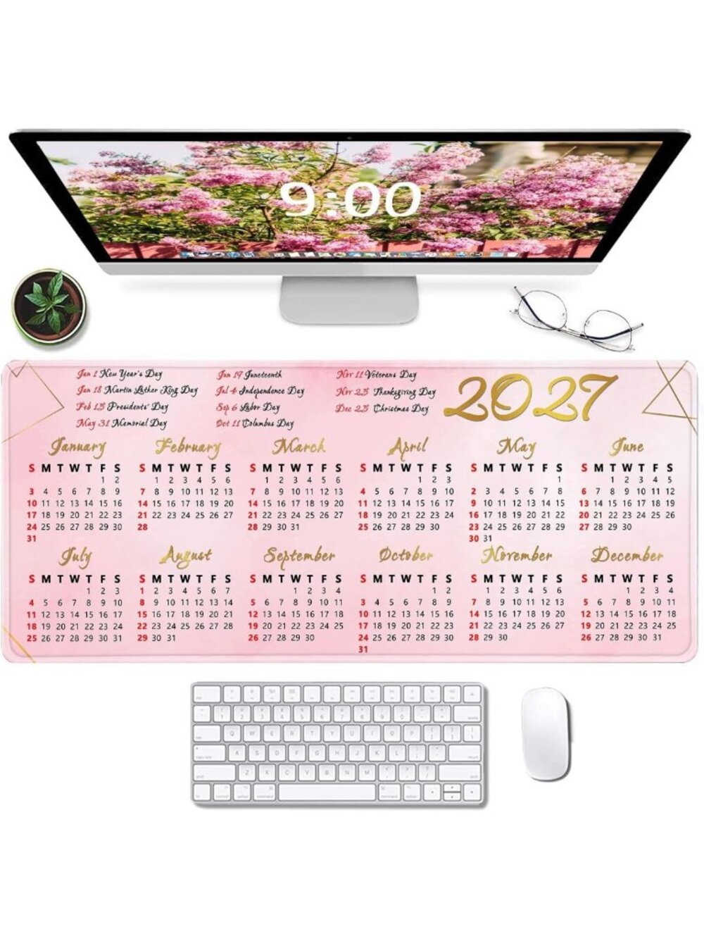 2027 Large Gaming Mouse Pad with Holiday Design, Non-Slip Rubber Desk Mat
